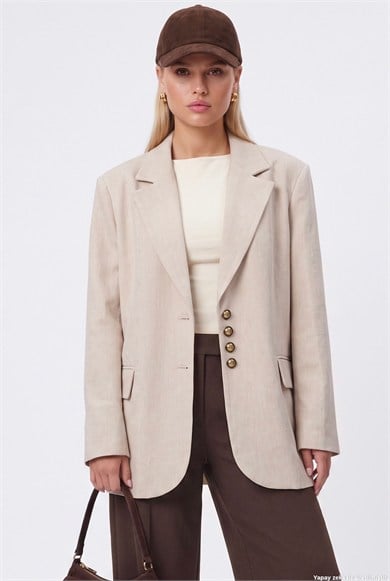 Kadın Jonas Astarlı Cepli Bej Lux Oversize Blazer Ceket