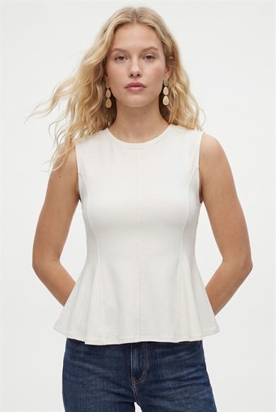 Kadın Rowe %100 Pamuk Peplum Sıfır Kol Ekru Bluz