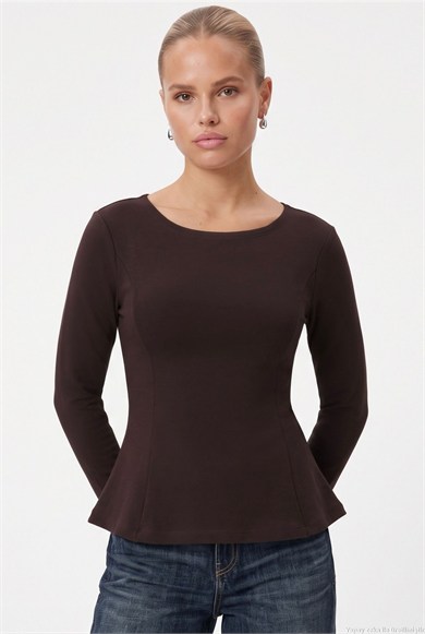 Kadın Runa New Premium Acı Kahverengi Peplum Bluz