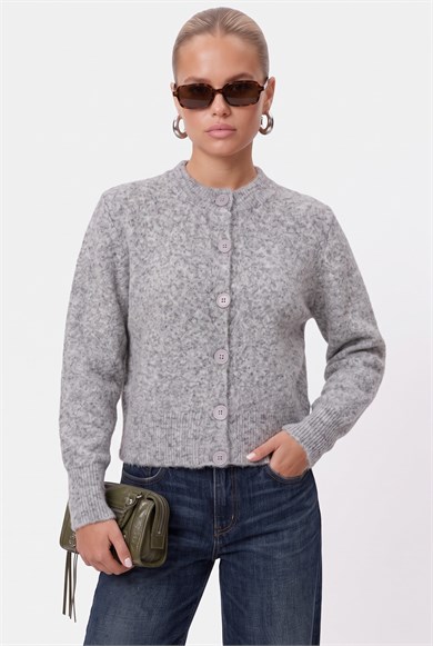 Kadın Warm Soft Dokulu Basic Gri Triko Hırka