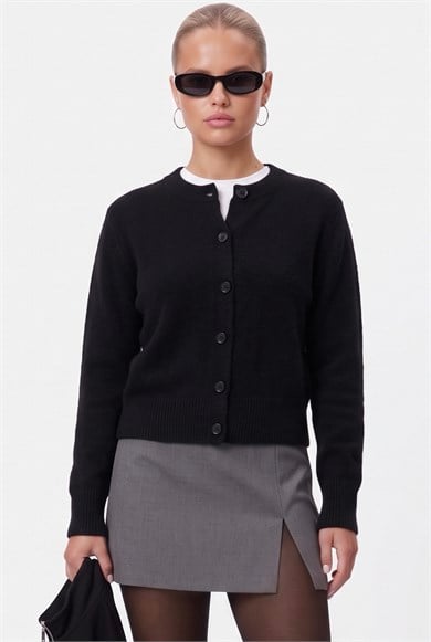 Kadın Warm Soft Dokulu Basic Siyah Triko Hırka
