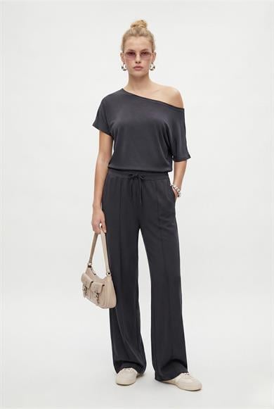Kadın Zeny Modal Touch Kayık Yaka Bel Lastikli Cepli Antrasit Alt Üst Takım