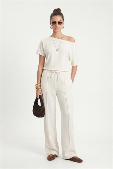 Kadın Zeny Modal Touch Kayık Yaka Bel Lastikli Cepli Ekru Alt Üst Takım
