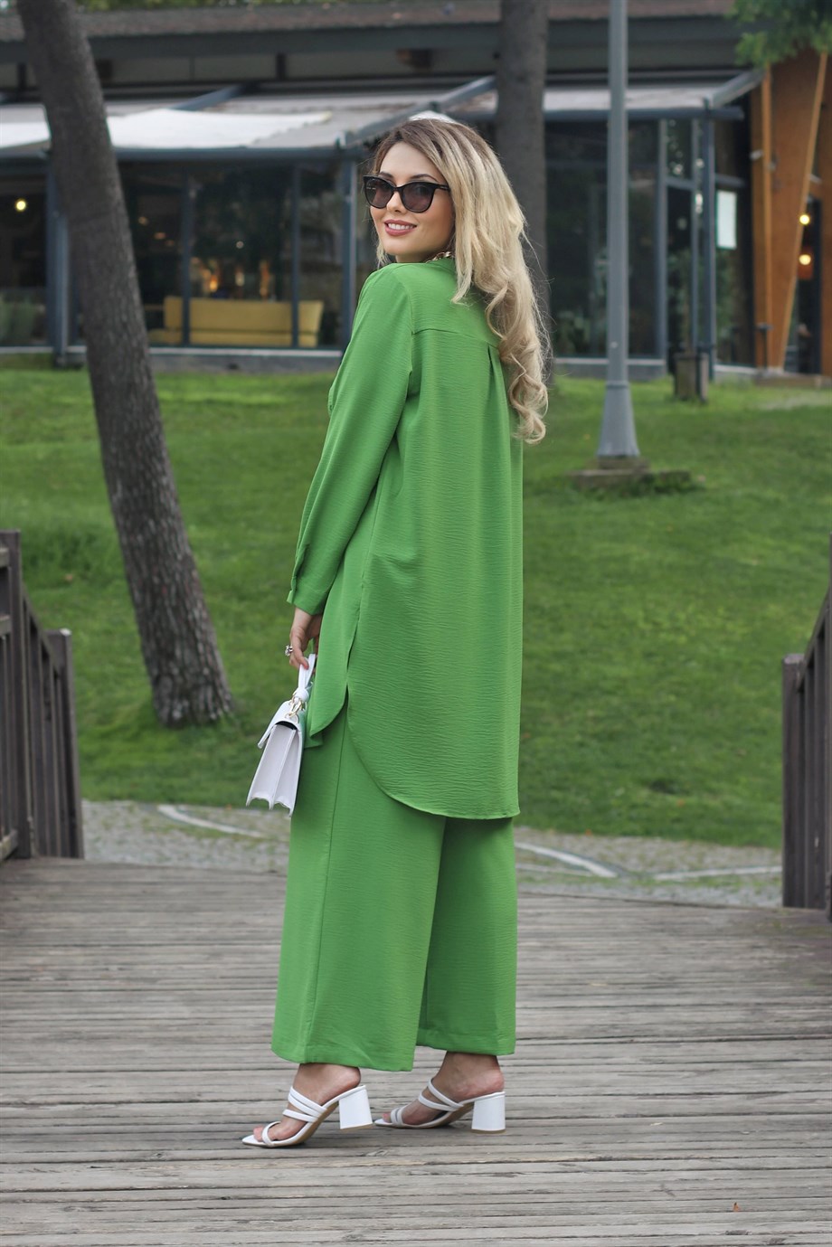 Kadın Yeşil Gömlek Pantolon Takım