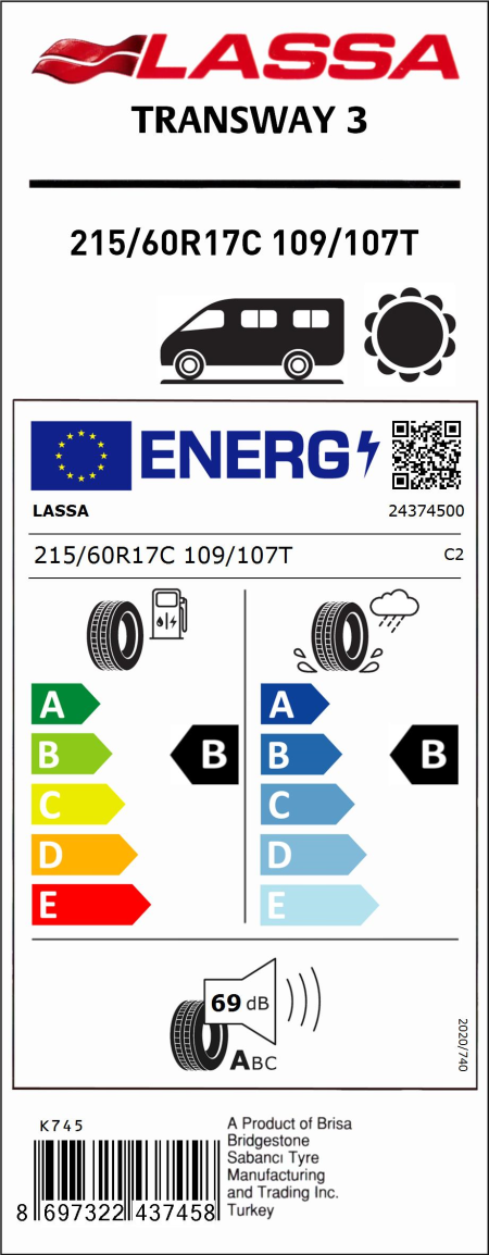 Lassa 215/60r17c 08km 109/107t transway 3 Kamyonet Yaz 2026