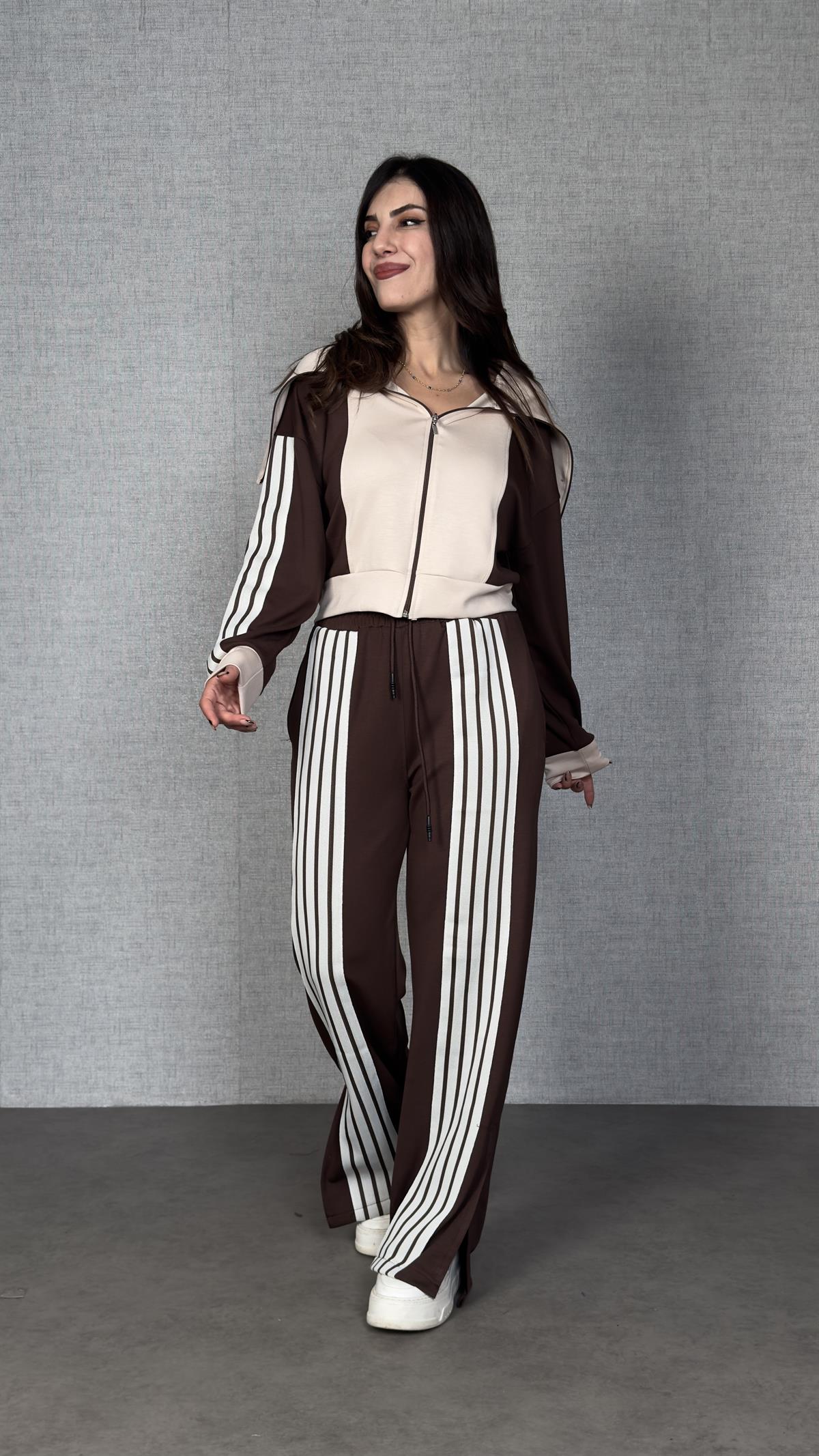 Lotte Kahverengi Dokuma Şerit Detaylı Modal İkili Takım