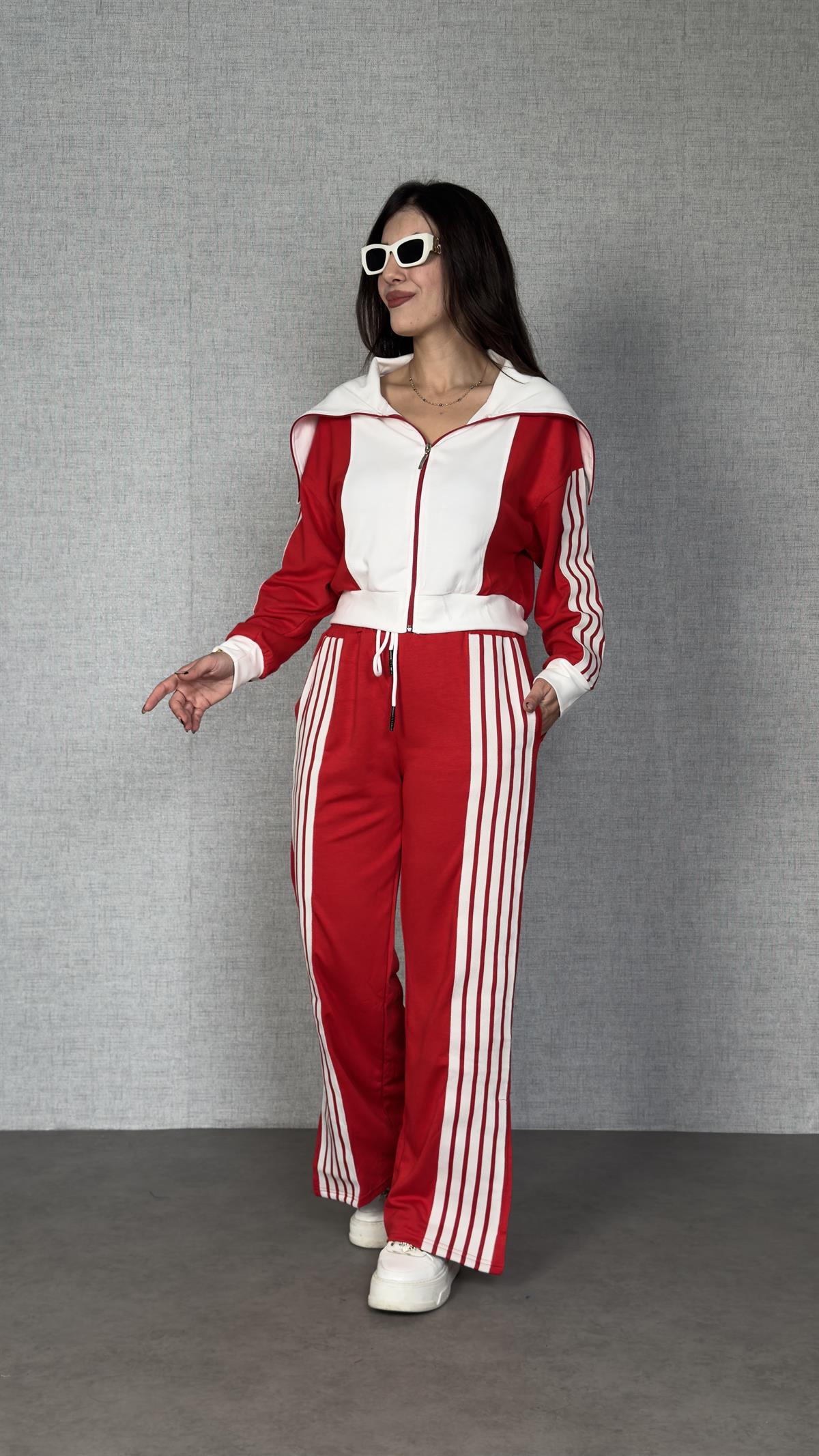 Lotte Kırmızı Dokuma Şerit Detaylı Modal İkili Takım