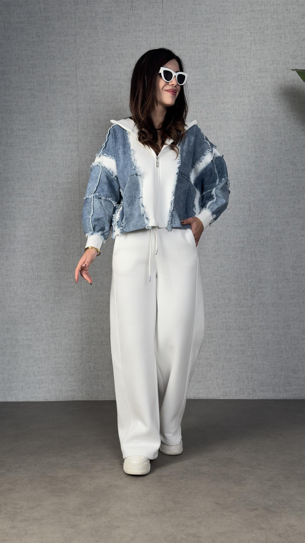 Morena Beyaz Jean Detaylı Tasarım Modal İkili Takım