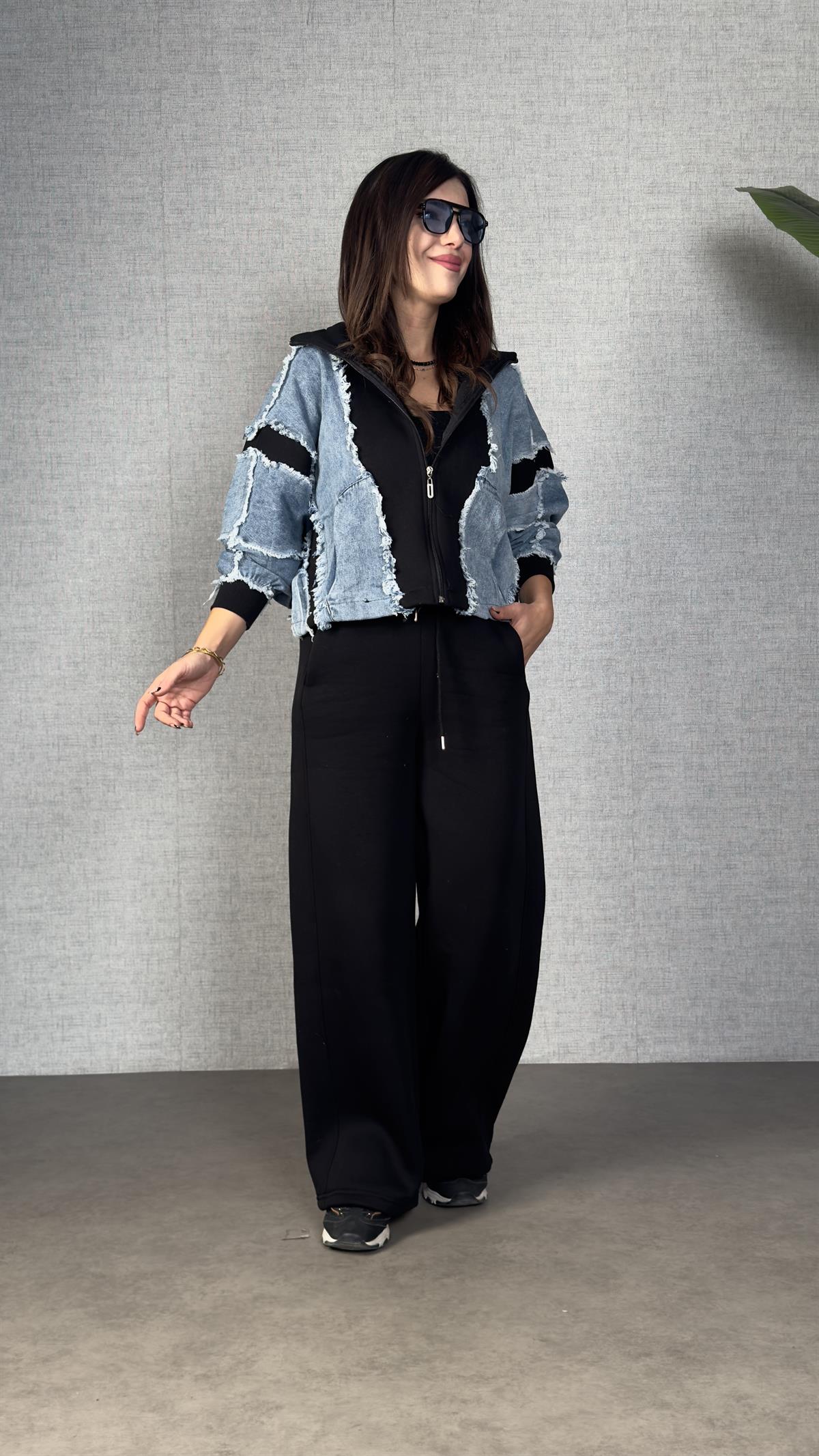 Morena Siyah Jean Detaylı Tasarım Modal İkili Takım