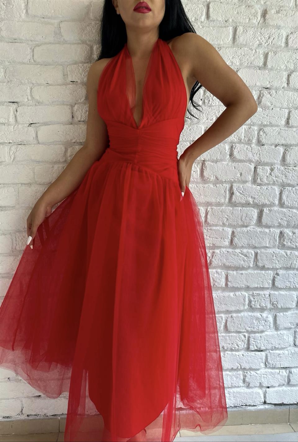 Red Tulle Halter DRess