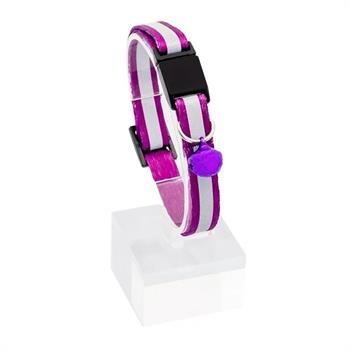 PetTagArt Güvenlik Kilitli Reflektörlü Ayarlanabilir Lila Kedi Boyun Tasması 22-30 cm