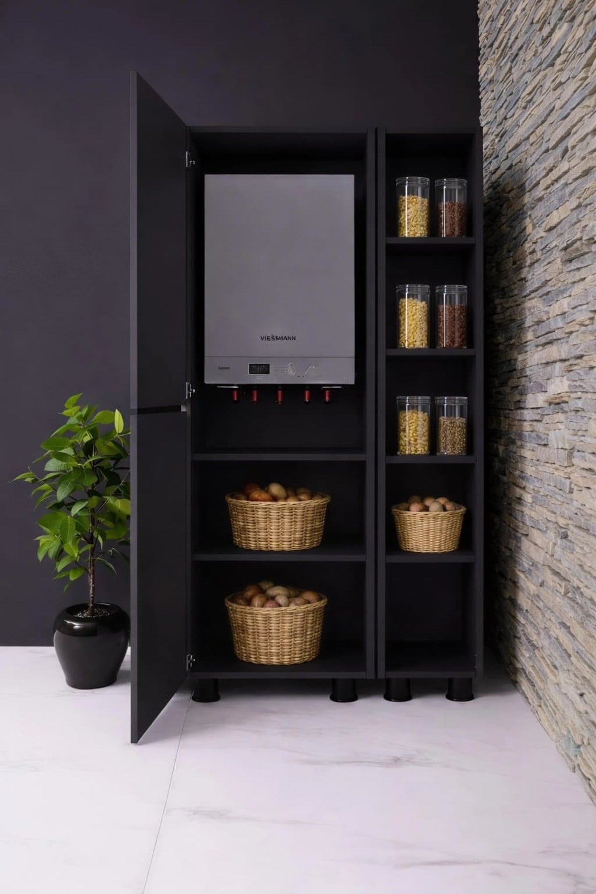 KOMBİ ERZAK DOLABI İKİLİ ANTRASİT (80 CM GENİŞLİK)