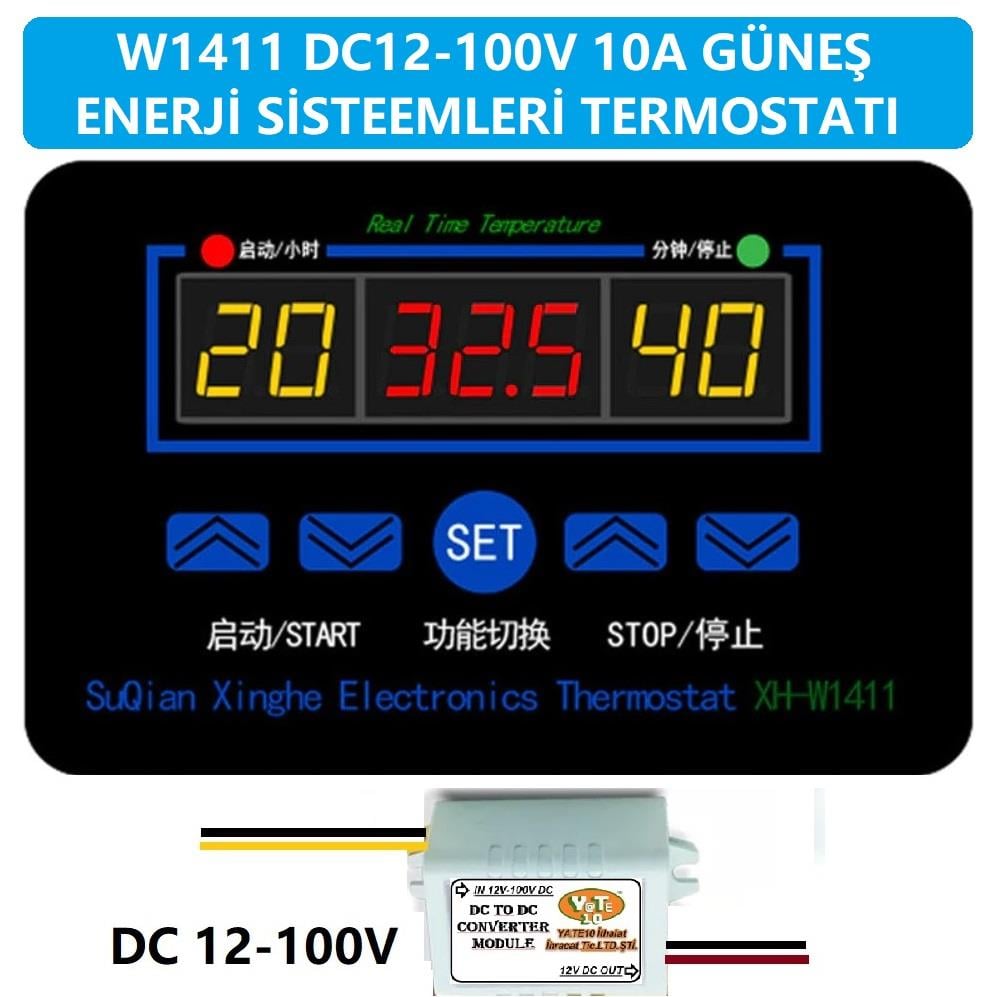 W1411 DC12-100V 10A Güneş Paneli Termostat/Timer