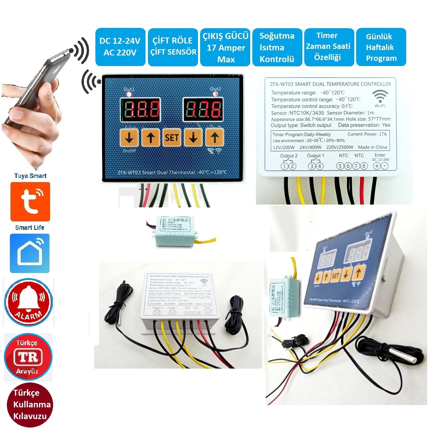 25 Adet Yate10 WT-03 Dual Smart 12/24/220v Akıllı WİFİ Termostat/Timer