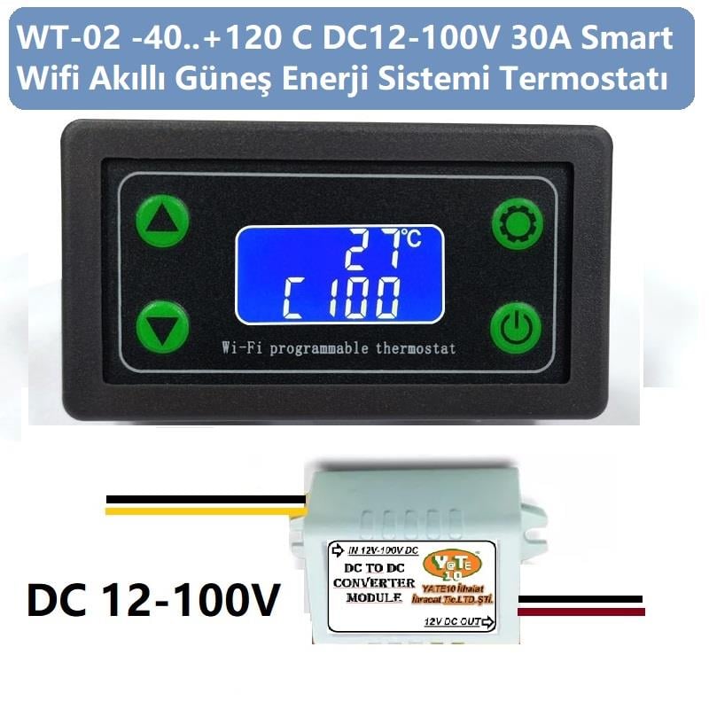Yate10 Smart Wifi DC12-100V 30A Güneş Panel Termostat/ Timer