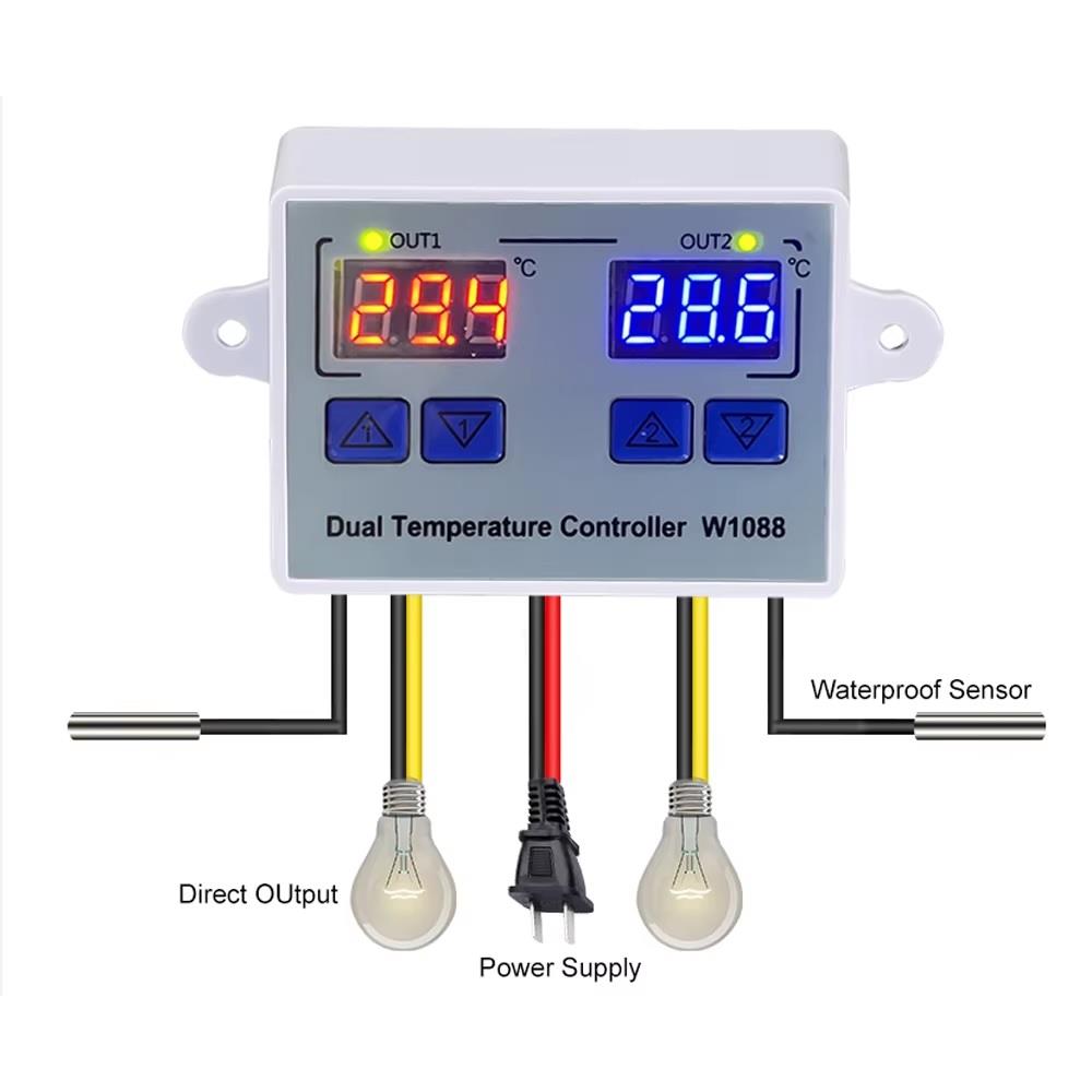 Yate10 W1088 AC 220V 10A Çift Kontrollü Termostat 