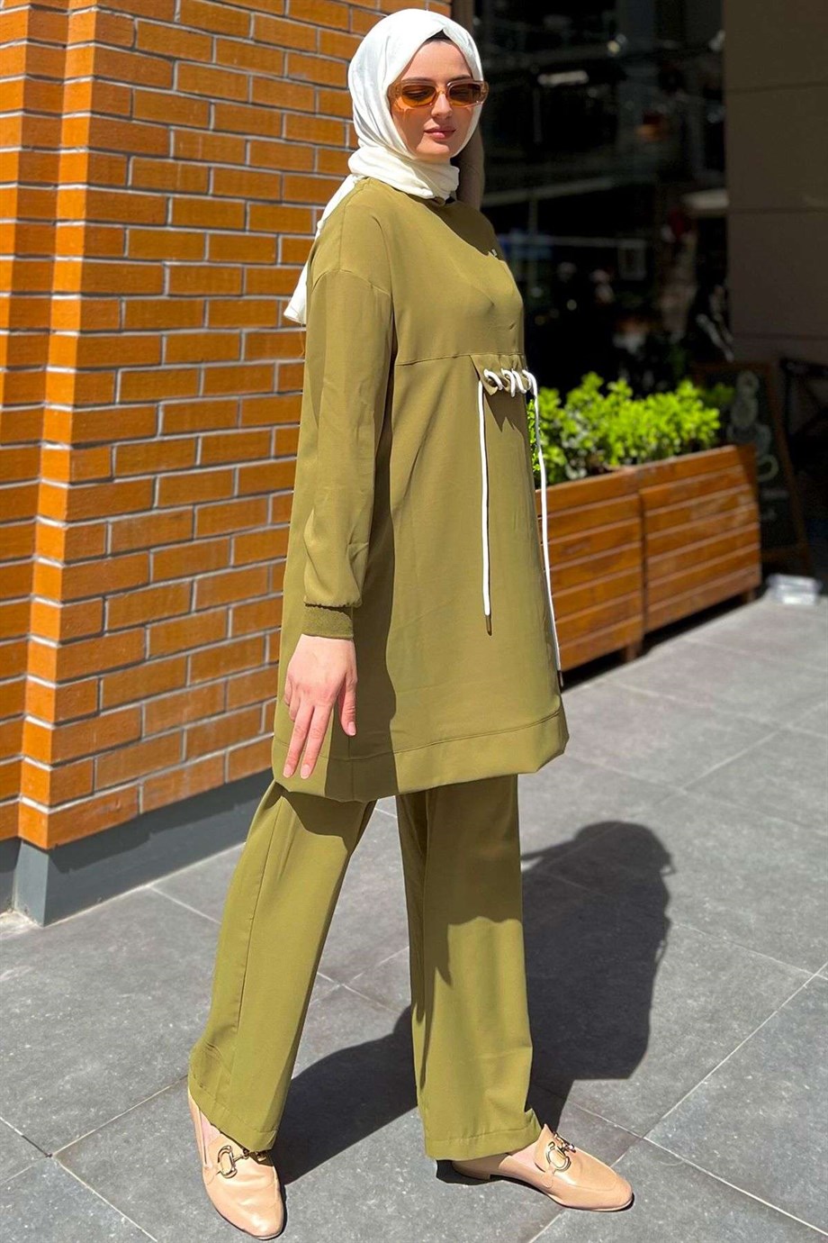 Armine Tunik Pantolon İkili Takım Yağ Yeşili - Ferfure | Moda Gündem