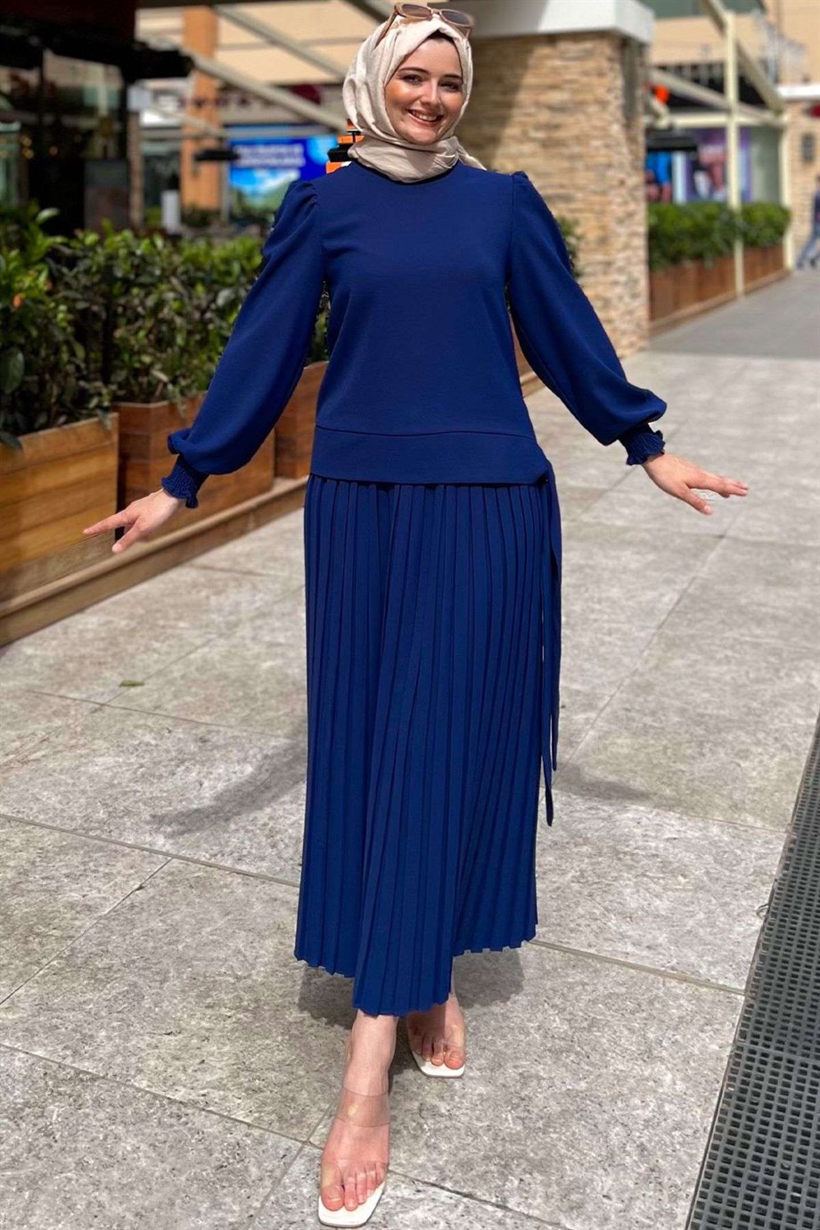 Piliseli Etek Tunik İkili Takım Lacivert - Ferfure | Moda Gündem