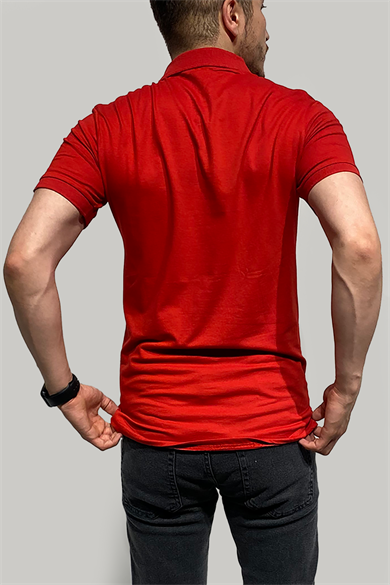 Erkek Dar Kesim Düğmeli Polo Yaka Kırmızı T-Shirt
