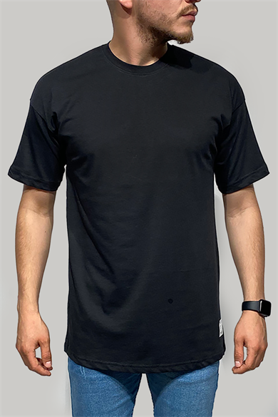 Erkek Oversize Kesim Düz Baskısız Siyah T-Shirt
