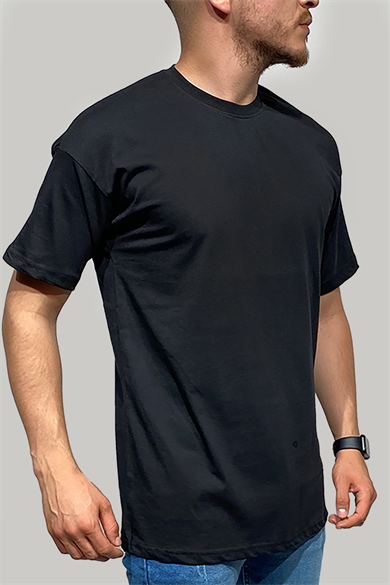 Erkek Oversize Kesim Düz Baskısız Siyah T-Shirt