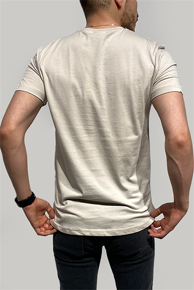 Erkek Pamuklu Düz Rahat Kalıp Dont Quit Bej T-Shirt