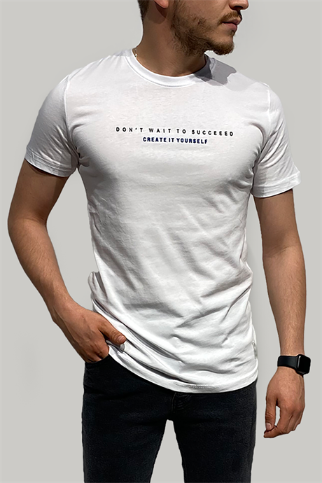 Erkek Pamuklu Düz Rahat Kalıp Baskılı T-Shirt