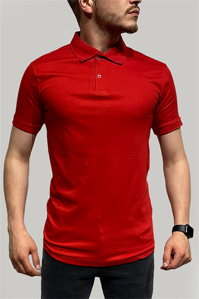 Erkek Dar Kesim Düğmeli Polo Yaka Kırmızı T-Shirt