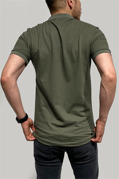 Erkek Dar Kesim Düğmeli Polo Yaka Yeşil T-Shirt