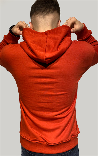Erkek Kırmızı Düz Renk Kapüşonlu Sweatshirt