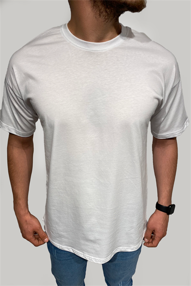 Erkek Oversize Kesim Düz Baskısız Beyaz T-Shirt