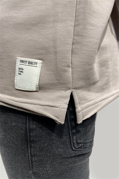 Erkek Oversize Kesim Staff Baskılı Bej T-Shirt