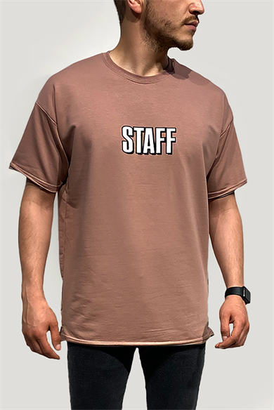 Erkek Oversize Kesim Staff Baskılı T-Shirt