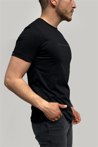 Erkek Pamuklu Düz Rahat Kalıp Baskılı Siyah T-Shirt