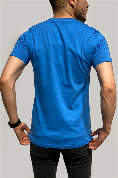 Erkek Pamuklu Düz Rahat Kalıp Don't Quit Mavi T-Shirt