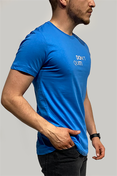 Erkek Pamuklu Düz Rahat Kalıp Don't Quit Mavi T-Shirt