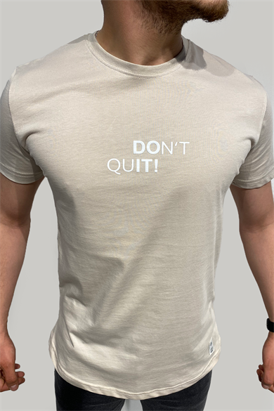 Erkek Pamuklu Düz Rahat Kalıp Don't Quit Bej T-Shirt