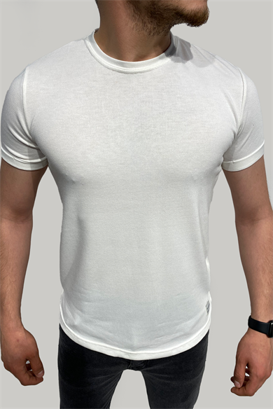 Erkek Pamuklu Düz Rahat Kalıp Süper Kumaş Beyaz T-Shirt