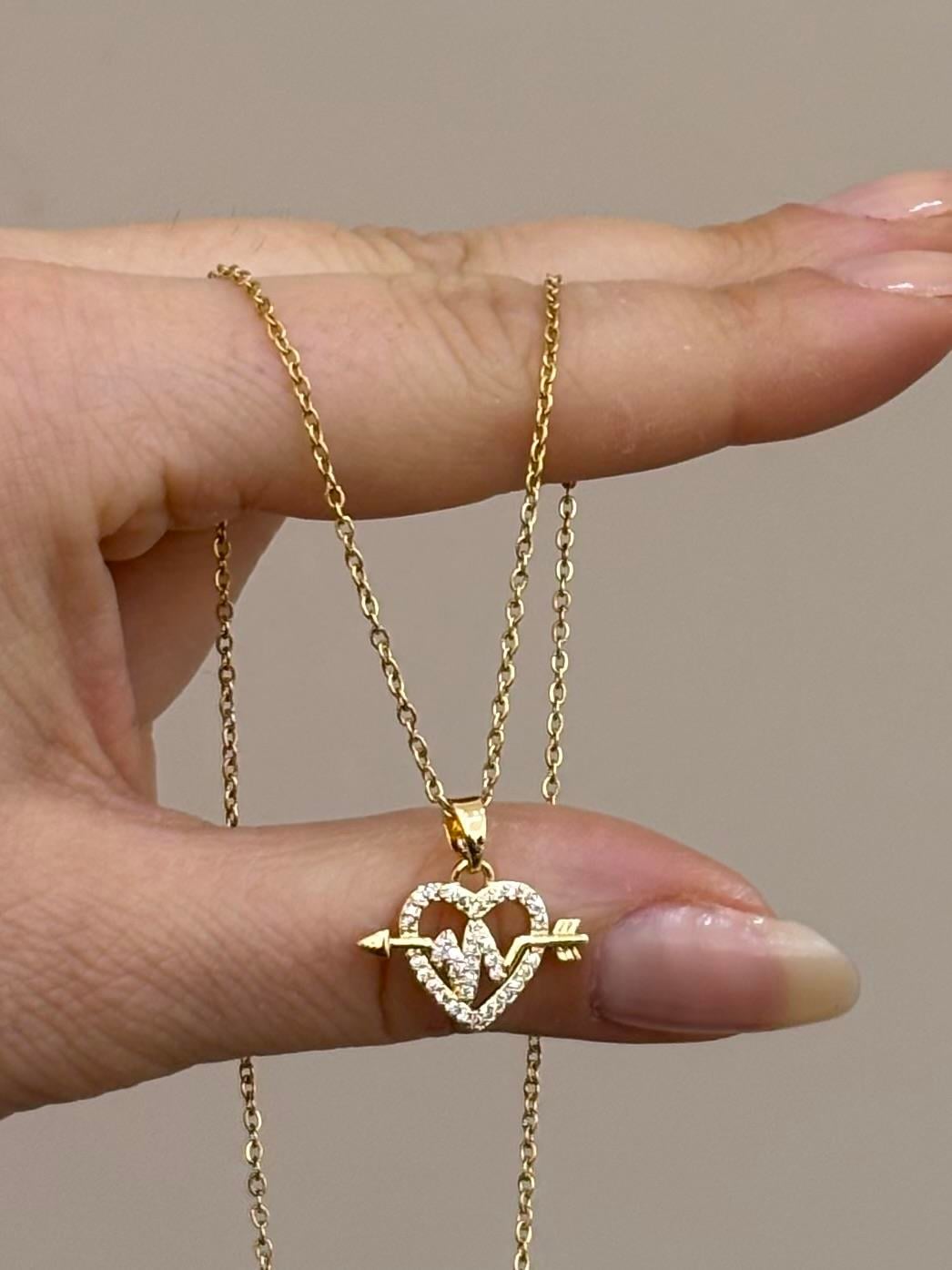 Kolye Çelik Taş Kalp Gold Renk 