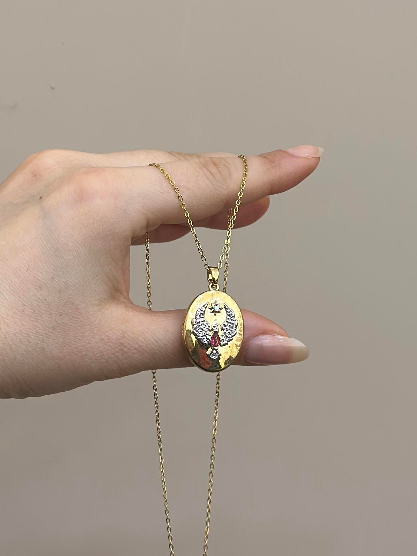 Kolye Çelik Fotoğraf Taş Gold Renk