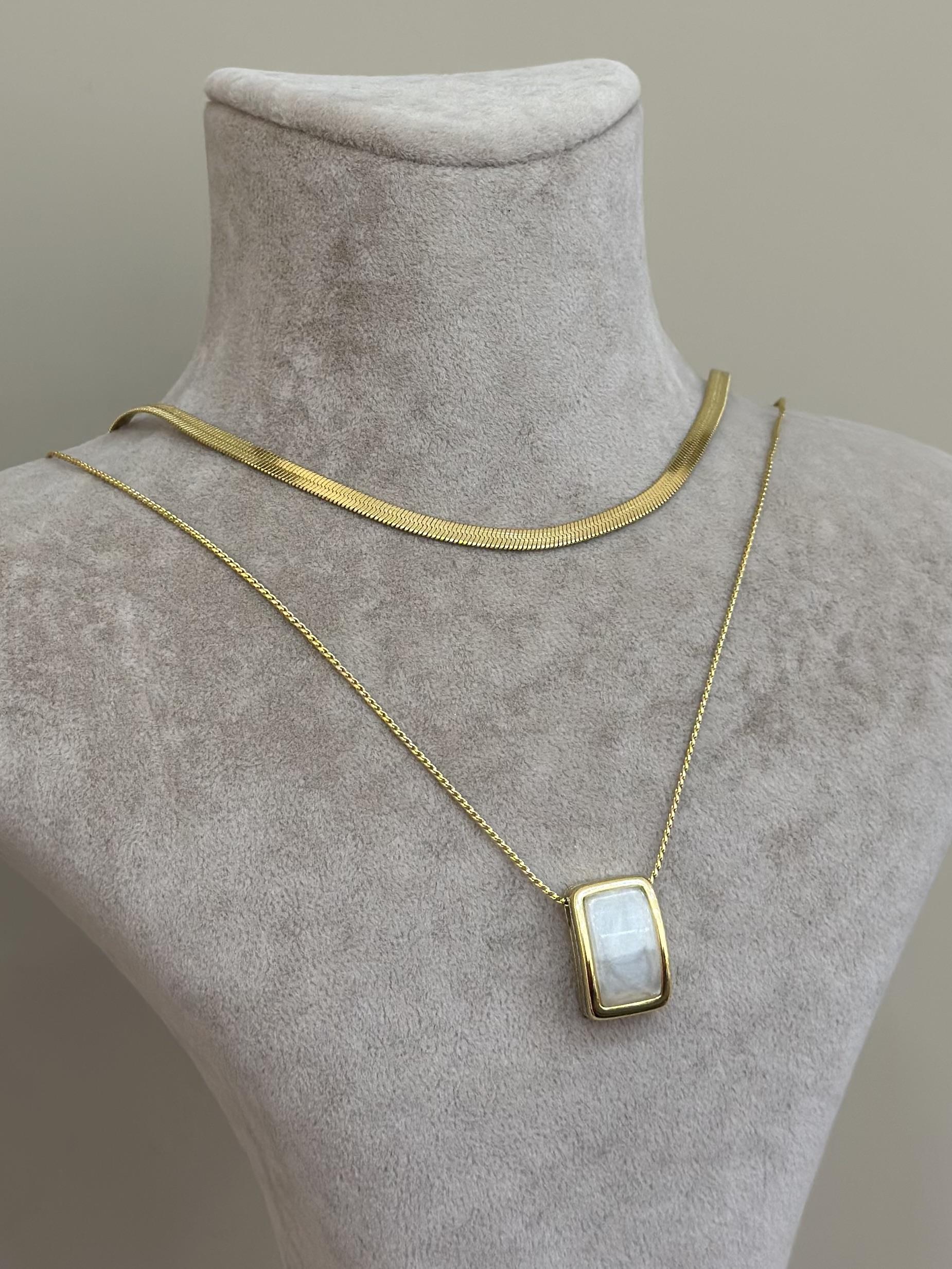 Kolye Çelik İkili Taş Gold Renk 