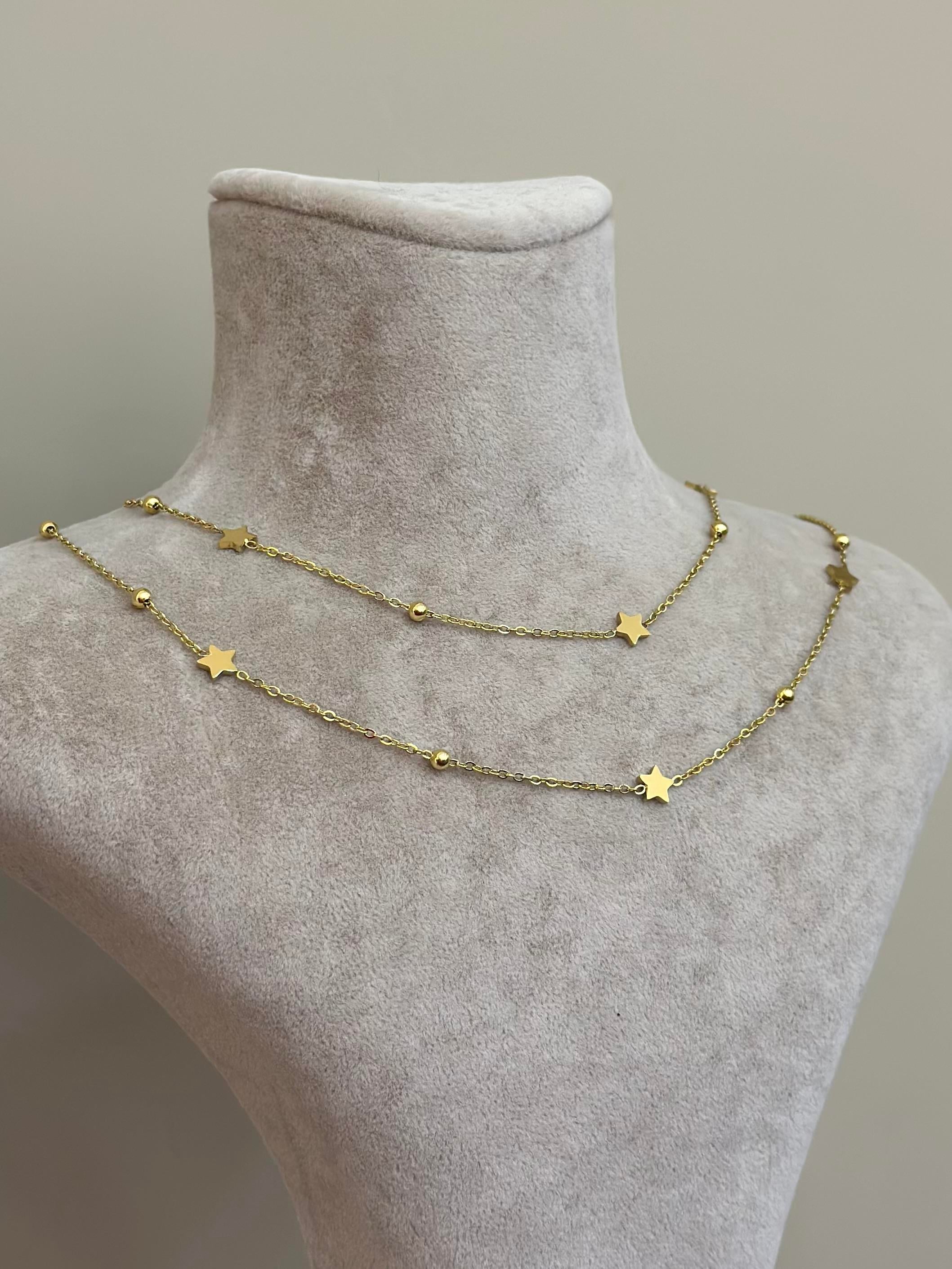 Kolye Çelik İkili Yıldız Gold Renk