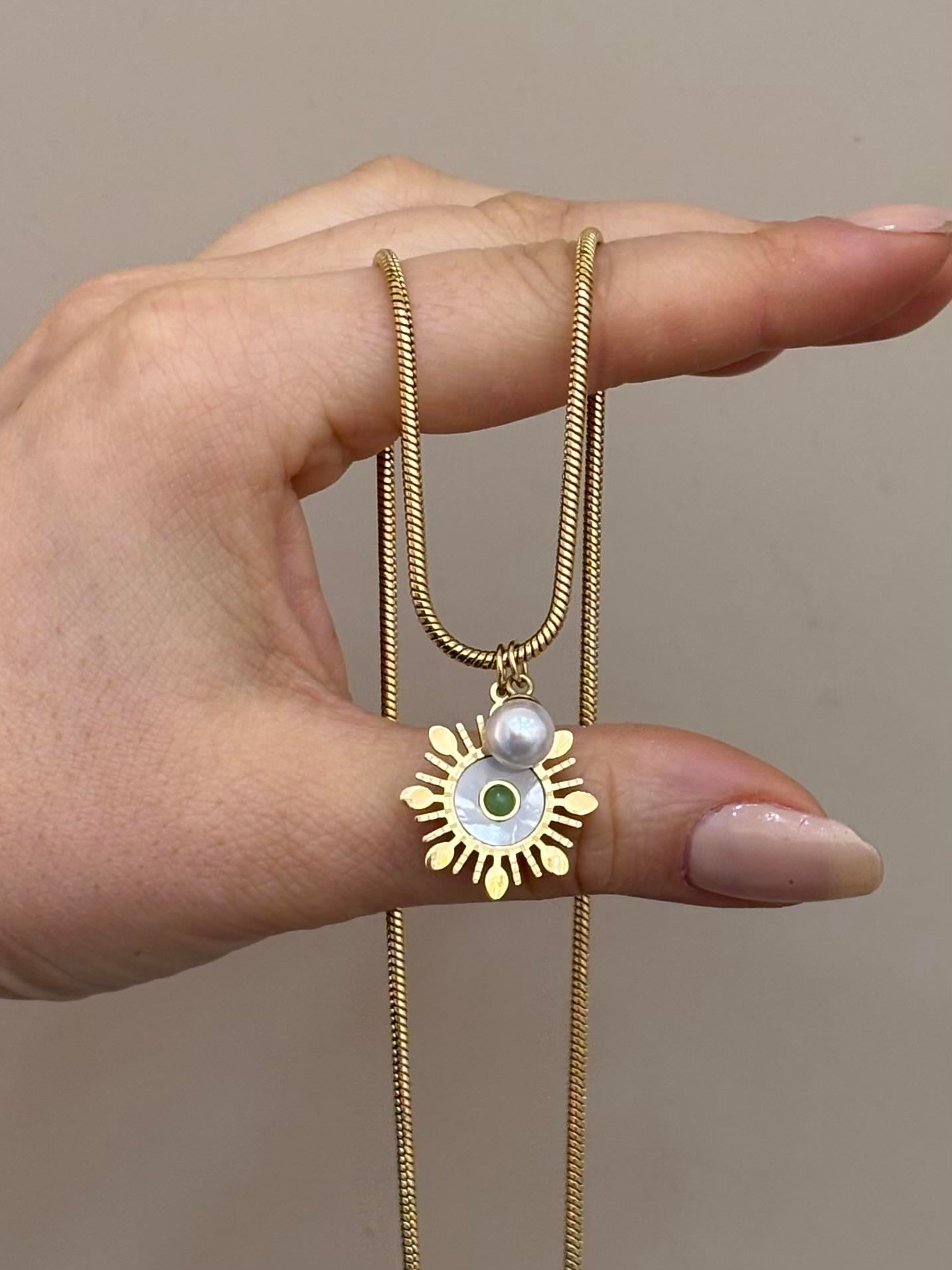 Kolye Çelik İnci Detay Tasarım Gold Renk