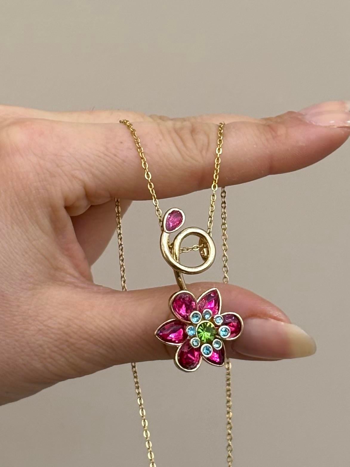Kolye Çelik Pembe Taş Tasarım Gold Renk 