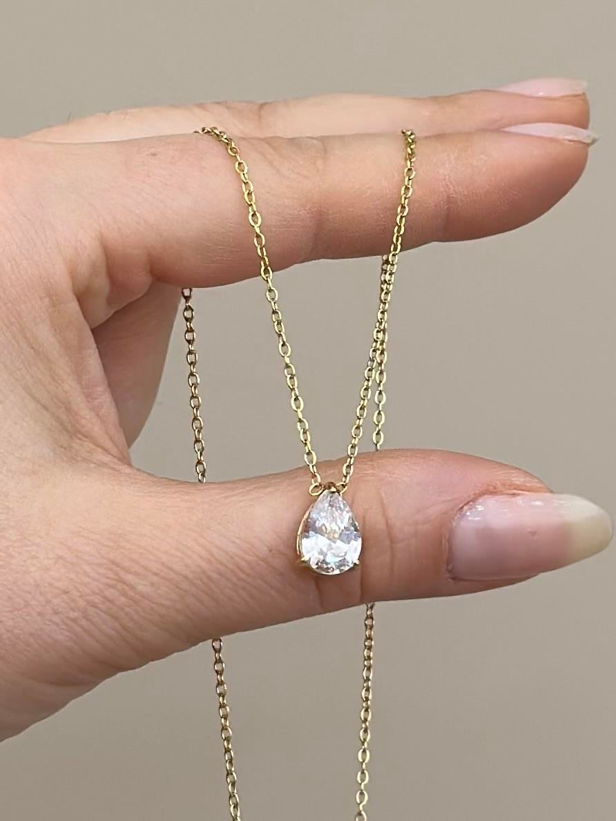 Kolye Çelik Taş Damla Gold Renk 