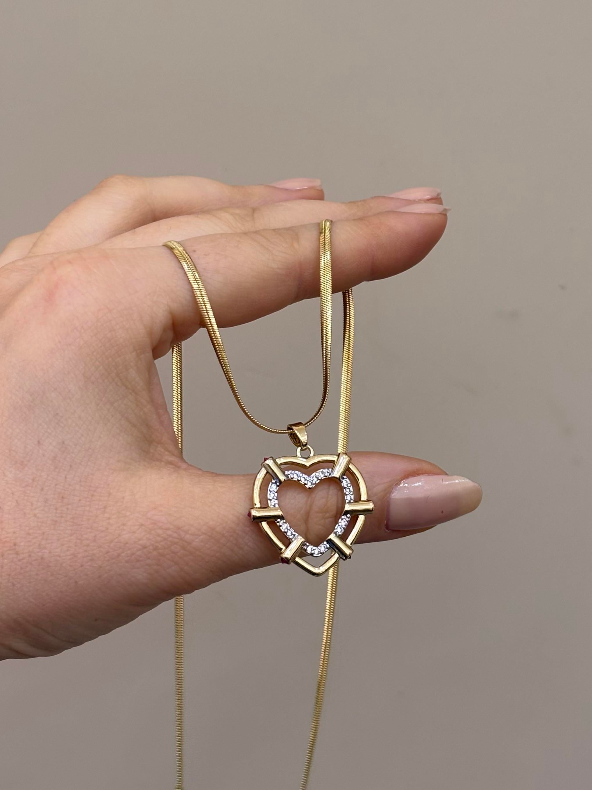 Kolye Çelik Taş Kalp Gold Renk