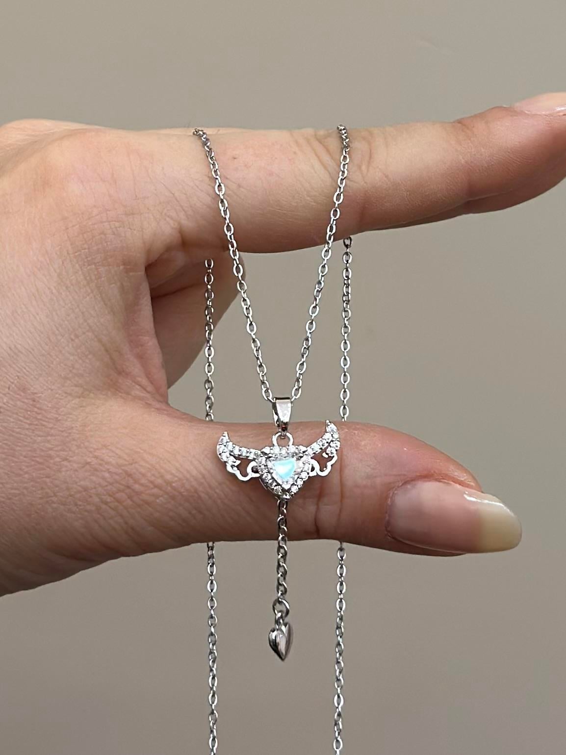 Kolye Çelik Taş Kalp Sallantı Gümüş Renk 