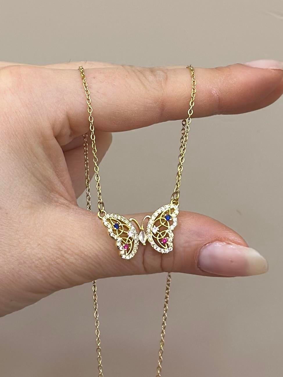 Kolye Çelik Taş Kelebek Gold Renk 