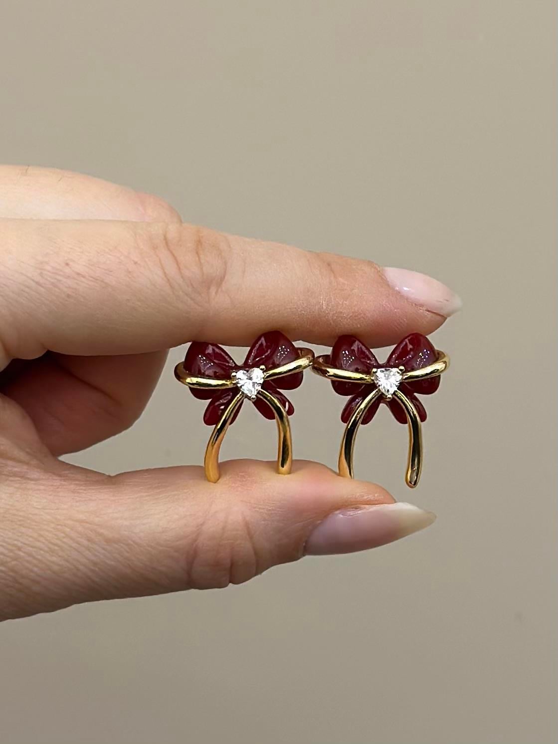 Küpe Bordo Kurdele Gold Renk 