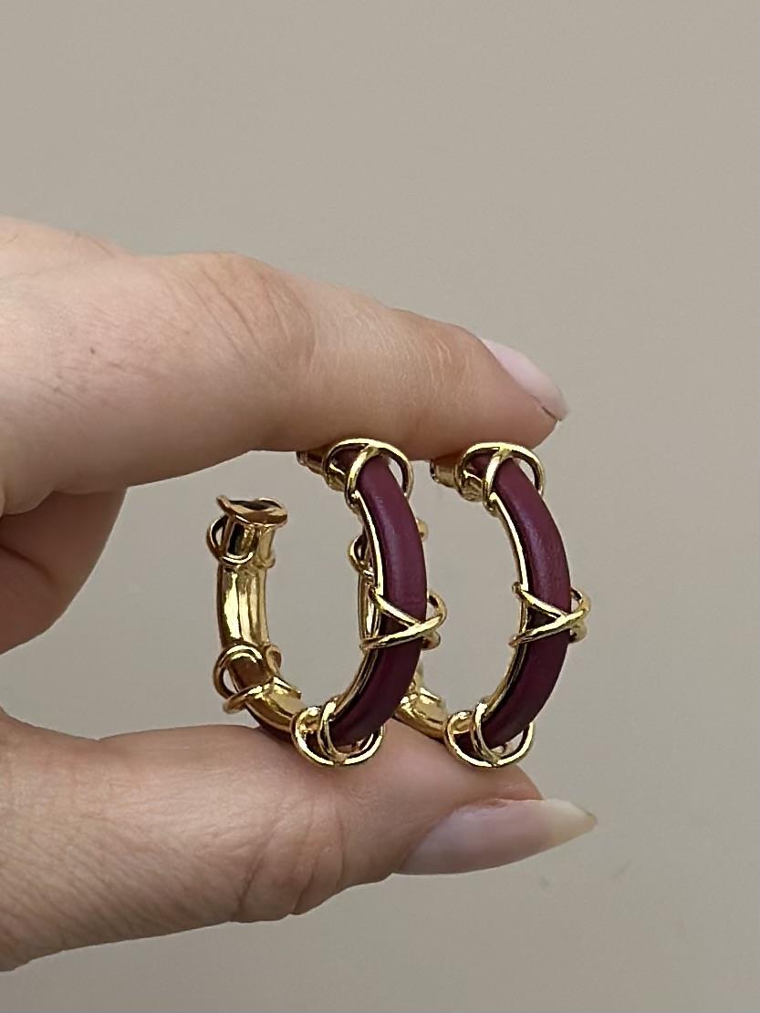 Küpe Halka Bordo Tasarım Gold Renk 